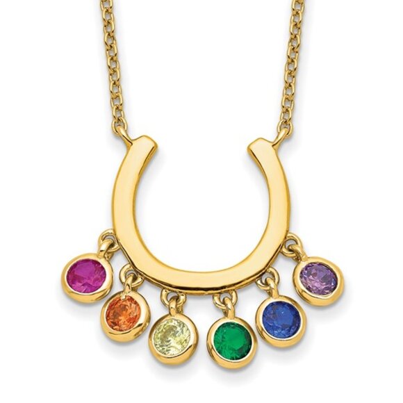 925 Sterling Silver Gold-tone14k flash-plated colorful CZ Horseshoe Necklace cha - Picture 1 of 4
